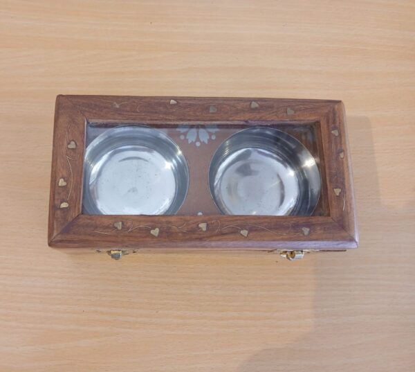 Wooden Dry Fruit Box Antique with 2 Storage Steel Compartments