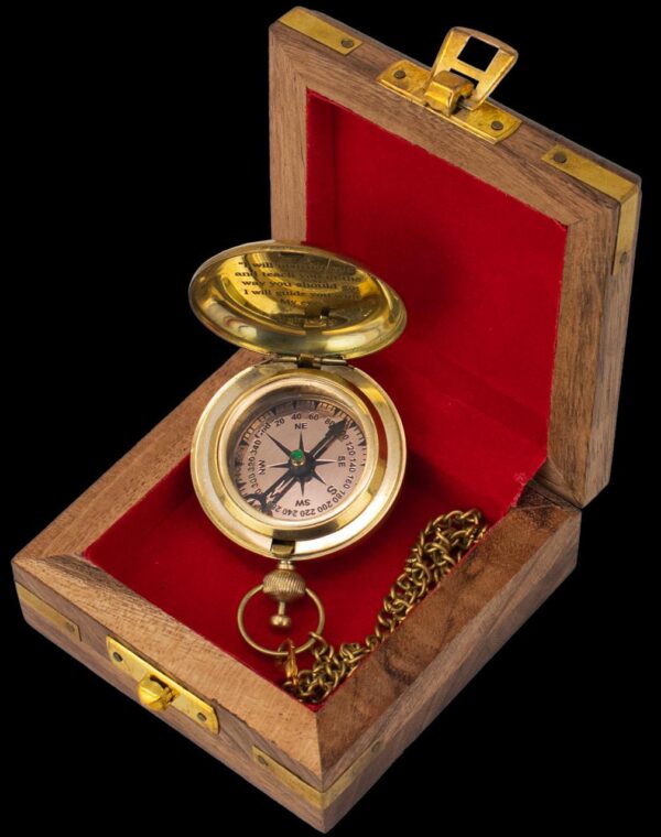 Compass Wooden Vintage Brass Box Nautical Antique