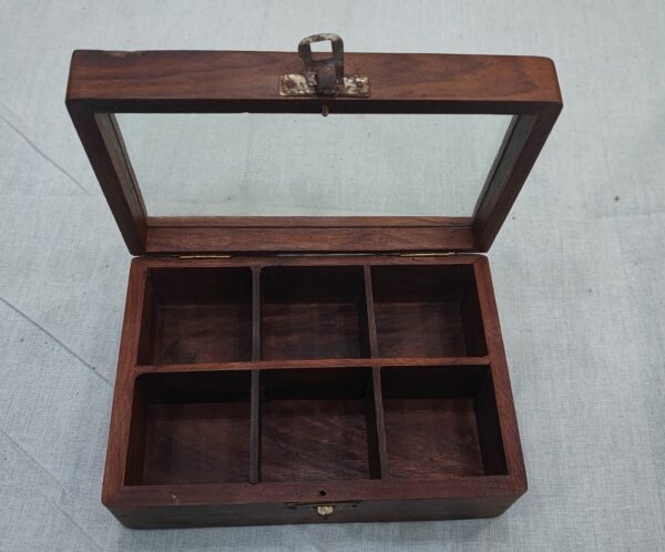 Wooden Masala Box Spice/Dry Fruit Box with Glass Top