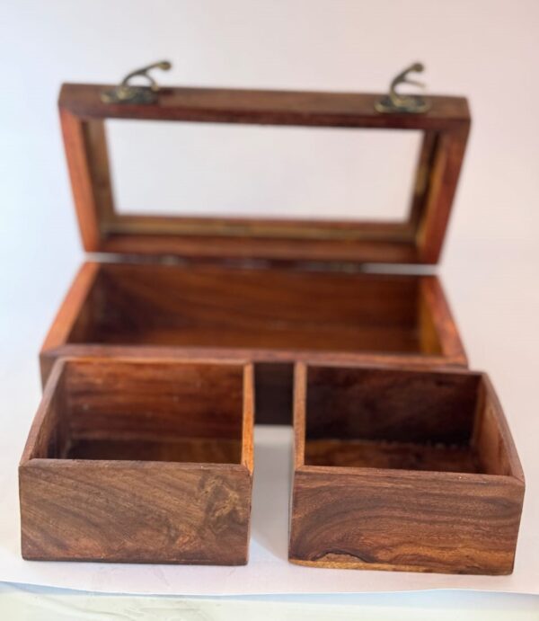Wooden Masala Box Spice/Dry Fruit Box with Glass Top
