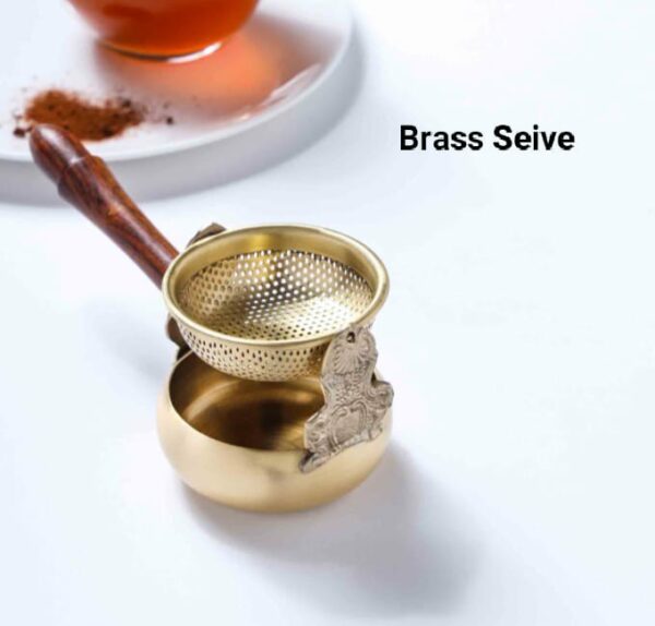 Brass Swing Medium Sized Tea Strainer With Wooden Handle - Image 2
