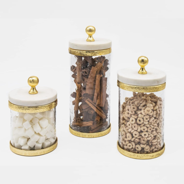 Glass Storage Canister, Marble with Gold Band